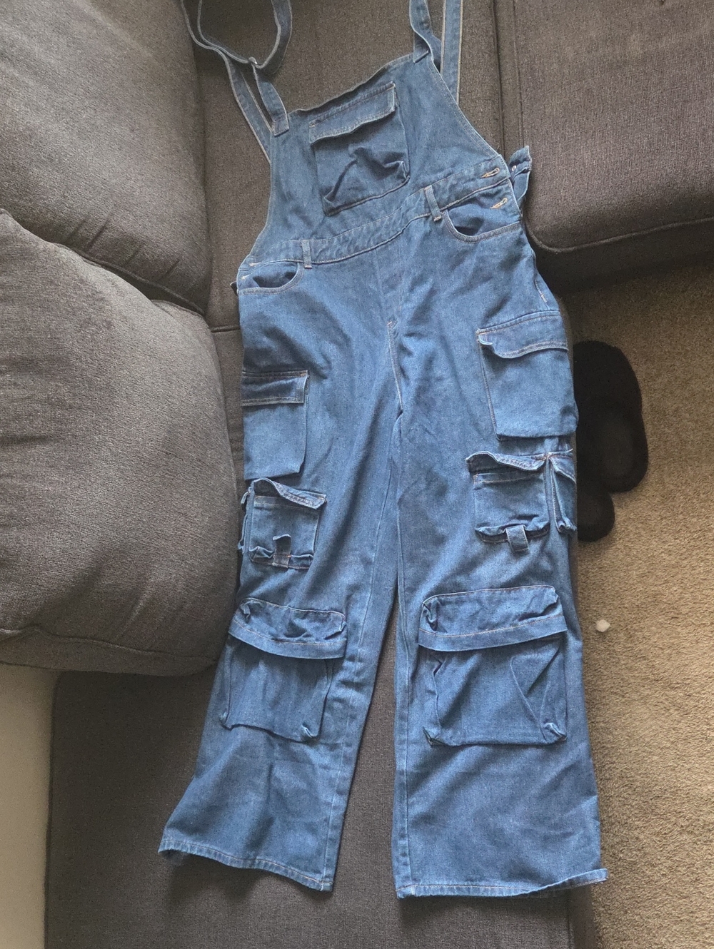 Utility Denim Cargo Overalls - Blue - Picture 1 of 6